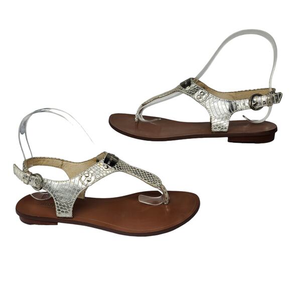 Michael Kors Shoes - Michael Kors Shoes Womens 6 Silver Metallic Shiny Sandals Thong Ankle Strap